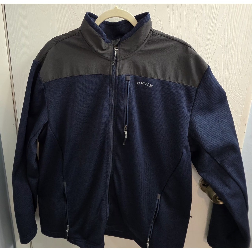 Orvis Classic Collection Fleece Lined Full Zip Blue/Gray Jacket Mens XL outdoors